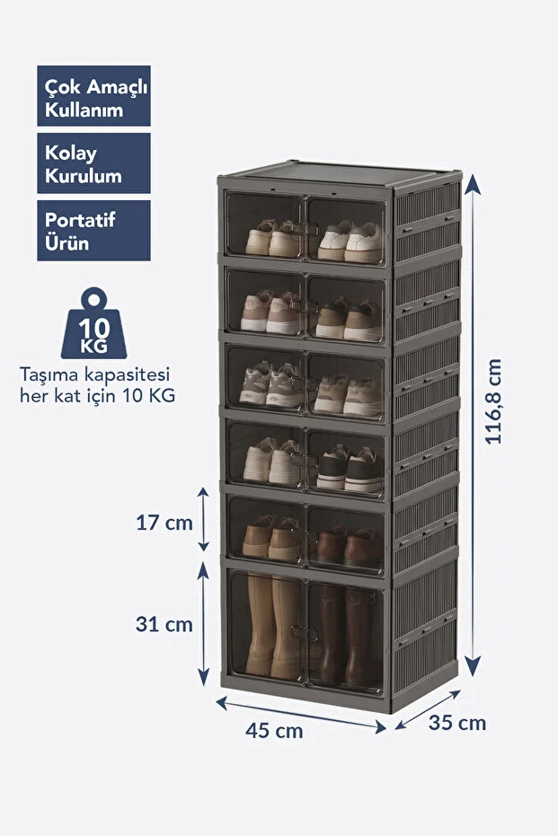 6 Katlı Akordiyon Ayakkabılık 12 Çift Ayakkabı Kapasiteli Katlanır Portatif Ayakkabı Düzenleyici